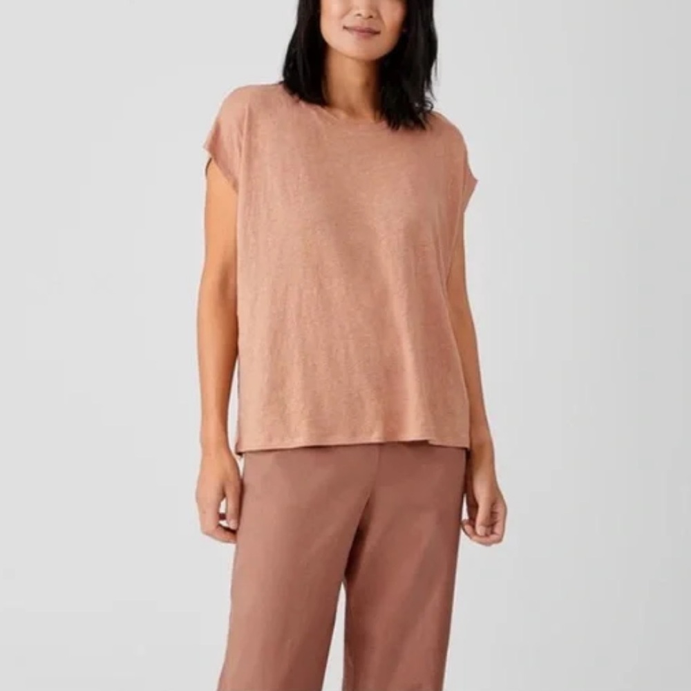 Eileen‎ Fisher organic linen peach square top size ps/pm